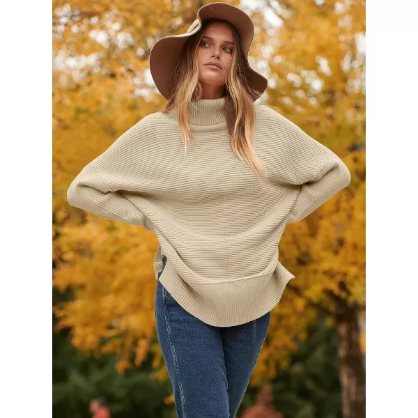 imageANRABESS Womens 2023 Fall Sweaters Oversized Turtleneck Long Batwing Sleeve Split Hem Pullover Knit Sweater TopsApricot