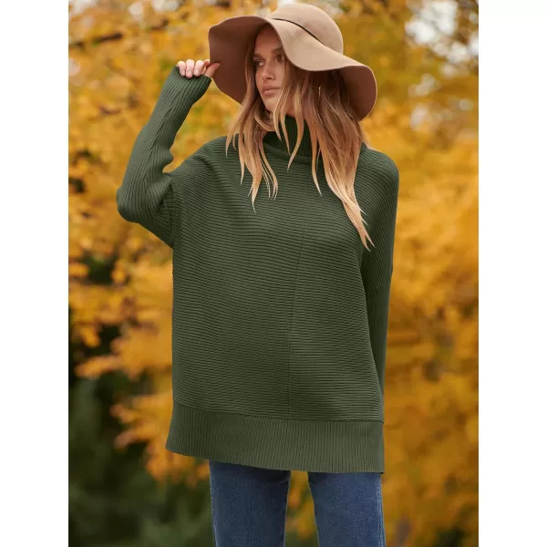 imageANRABESS Womens 2023 Fall Sweaters Oversized Turtleneck Long Batwing Sleeve Split Hem Pullover Knit Sweater TopsArmy Green