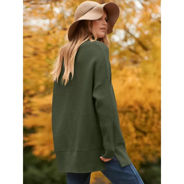 imageANRABESS Womens 2023 Fall Sweaters Oversized Turtleneck Long Batwing Sleeve Split Hem Pullover Knit Sweater TopsArmy Green