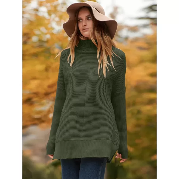 imageANRABESS Womens 2023 Fall Sweaters Oversized Turtleneck Long Batwing Sleeve Split Hem Pullover Knit Sweater TopsArmy Green