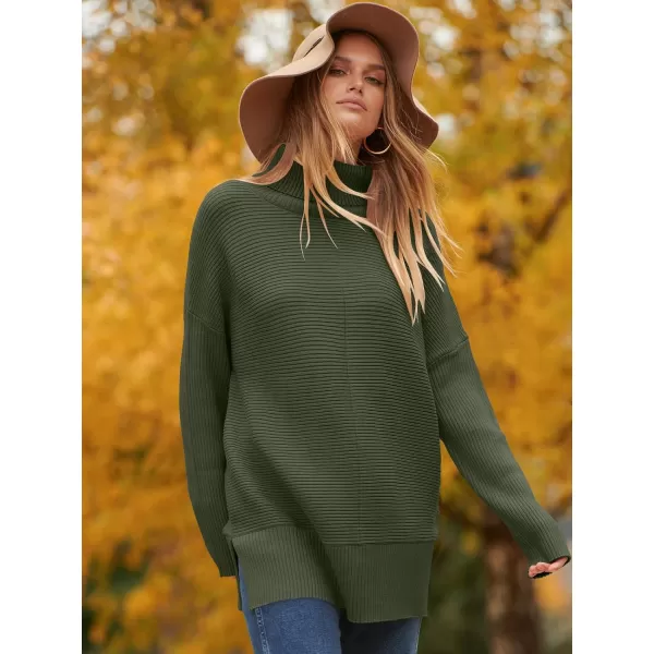 imageANRABESS Womens 2023 Fall Sweaters Oversized Turtleneck Long Batwing Sleeve Split Hem Pullover Knit Sweater TopsArmy Green