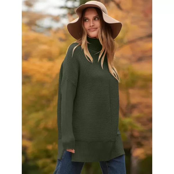 imageANRABESS Womens 2023 Fall Sweaters Oversized Turtleneck Long Batwing Sleeve Split Hem Pullover Knit Sweater TopsArmy Green
