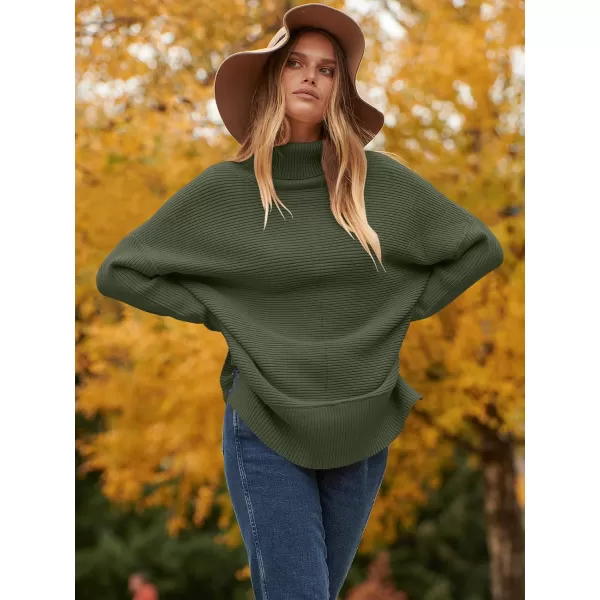 imageANRABESS Womens 2023 Fall Sweaters Oversized Turtleneck Long Batwing Sleeve Split Hem Pullover Knit Sweater TopsArmy Green