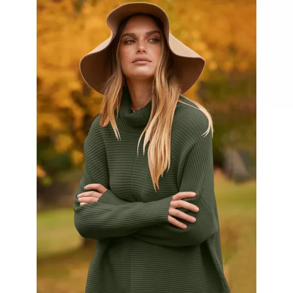 imageANRABESS Womens 2023 Fall Sweaters Oversized Turtleneck Long Batwing Sleeve Split Hem Pullover Knit Sweater TopsArmy Green