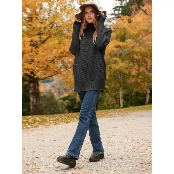 imageANRABESS Womens 2023 Fall Sweaters Oversized Turtleneck Long Batwing Sleeve Split Hem Pullover Knit Sweater TopsBlack