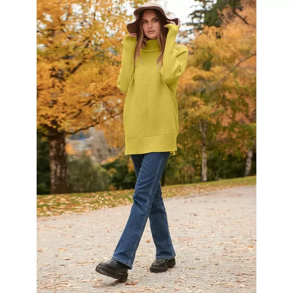 imageANRABESS Womens 2023 Fall Sweaters Oversized Turtleneck Long Batwing Sleeve Split Hem Pullover Knit Sweater TopsBright Yellow