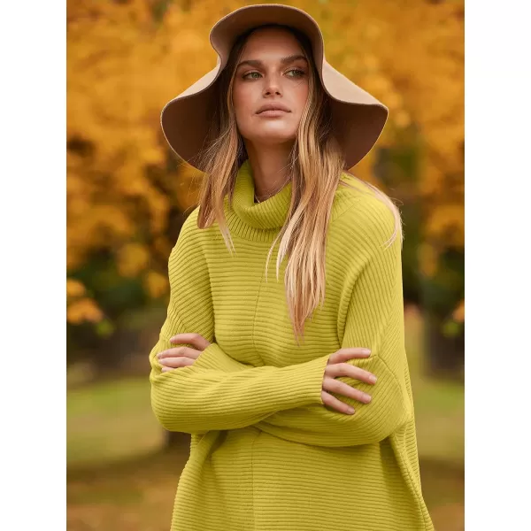imageANRABESS Womens 2023 Fall Sweaters Oversized Turtleneck Long Batwing Sleeve Split Hem Pullover Knit Sweater TopsBright Yellow