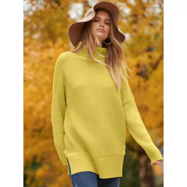 imageANRABESS Womens 2023 Fall Sweaters Oversized Turtleneck Long Batwing Sleeve Split Hem Pullover Knit Sweater TopsBright Yellow