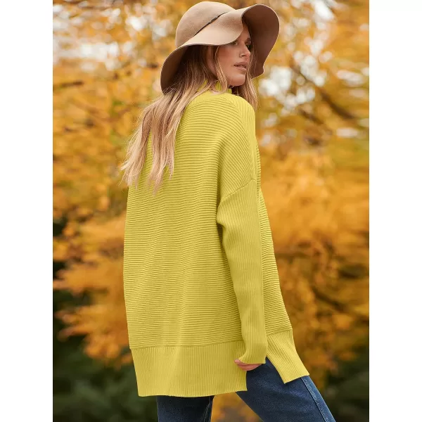 imageANRABESS Womens 2023 Fall Sweaters Oversized Turtleneck Long Batwing Sleeve Split Hem Pullover Knit Sweater TopsBright Yellow