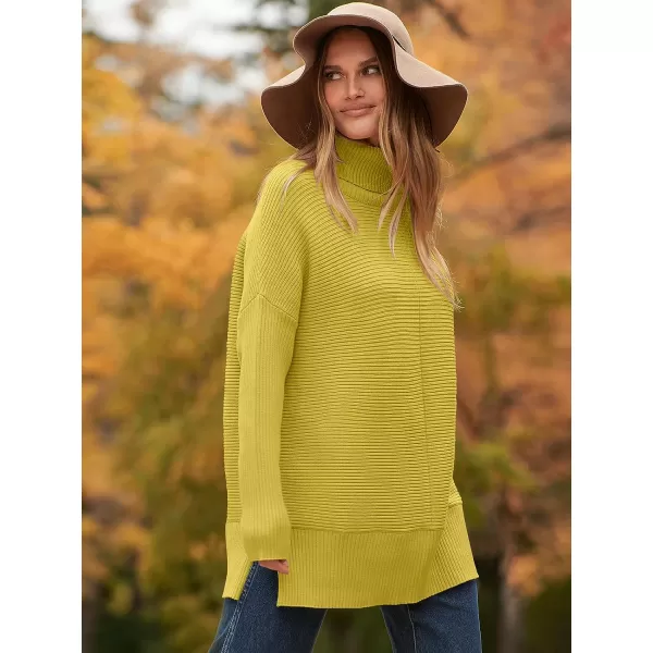 imageANRABESS Womens 2023 Fall Sweaters Oversized Turtleneck Long Batwing Sleeve Split Hem Pullover Knit Sweater TopsBright Yellow