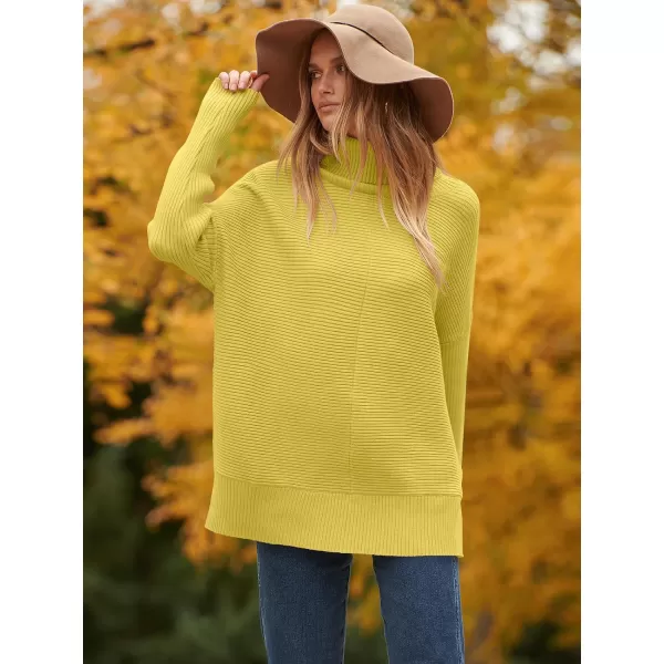 imageANRABESS Womens 2023 Fall Sweaters Oversized Turtleneck Long Batwing Sleeve Split Hem Pullover Knit Sweater TopsBright Yellow