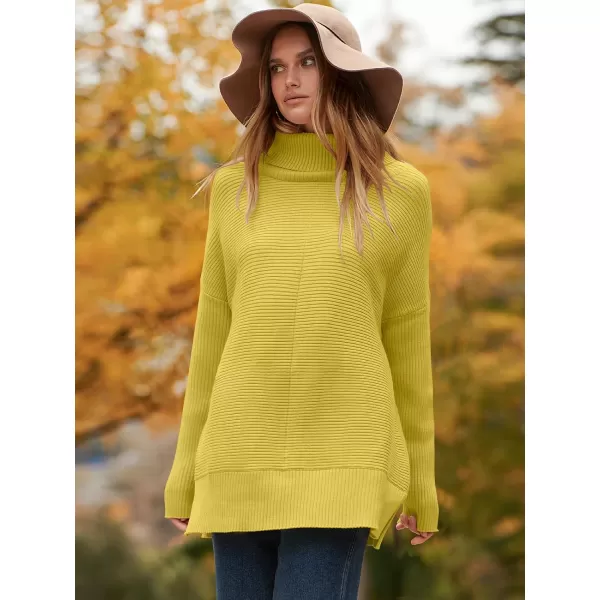 imageANRABESS Womens 2023 Fall Sweaters Oversized Turtleneck Long Batwing Sleeve Split Hem Pullover Knit Sweater TopsBright Yellow
