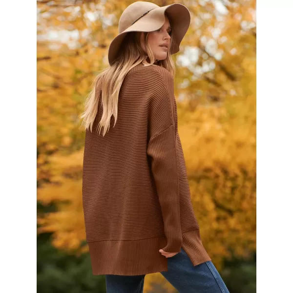 imageANRABESS Womens 2023 Fall Sweaters Oversized Turtleneck Long Batwing Sleeve Split Hem Pullover Knit Sweater TopsBrown