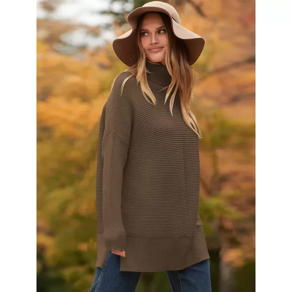 imageANRABESS Womens 2023 Fall Sweaters Oversized Turtleneck Long Batwing Sleeve Split Hem Pullover Knit Sweater TopsCamel