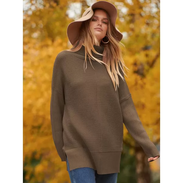 imageANRABESS Womens 2023 Fall Sweaters Oversized Turtleneck Long Batwing Sleeve Split Hem Pullover Knit Sweater TopsCamel