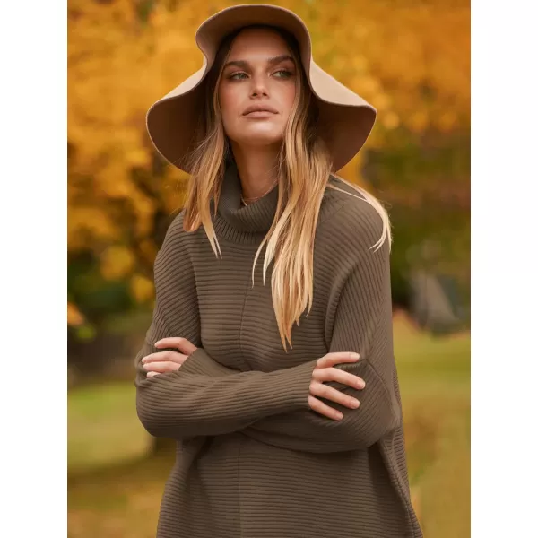 imageANRABESS Womens 2023 Fall Sweaters Oversized Turtleneck Long Batwing Sleeve Split Hem Pullover Knit Sweater TopsCamel