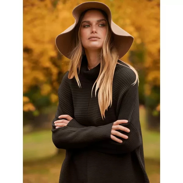 imageANRABESS Womens 2023 Fall Sweaters Oversized Turtleneck Long Batwing Sleeve Split Hem Pullover Knit Sweater TopsCoffee
