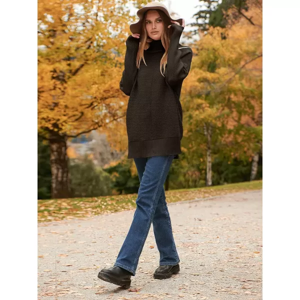 imageANRABESS Womens 2023 Fall Sweaters Oversized Turtleneck Long Batwing Sleeve Split Hem Pullover Knit Sweater TopsCoffee