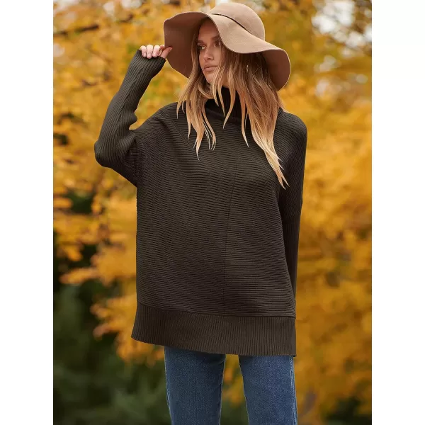 imageANRABESS Womens 2023 Fall Sweaters Oversized Turtleneck Long Batwing Sleeve Split Hem Pullover Knit Sweater TopsCoffee