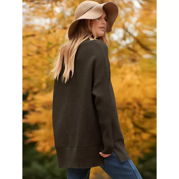imageANRABESS Womens 2023 Fall Sweaters Oversized Turtleneck Long Batwing Sleeve Split Hem Pullover Knit Sweater TopsCoffee
