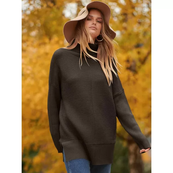 imageANRABESS Womens 2023 Fall Sweaters Oversized Turtleneck Long Batwing Sleeve Split Hem Pullover Knit Sweater TopsCoffee