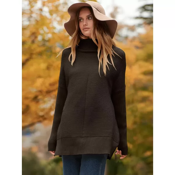 imageANRABESS Womens 2023 Fall Sweaters Oversized Turtleneck Long Batwing Sleeve Split Hem Pullover Knit Sweater TopsCoffee