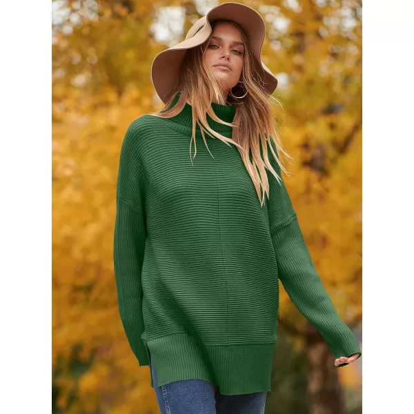 imageANRABESS Womens 2023 Fall Sweaters Oversized Turtleneck Long Batwing Sleeve Split Hem Pullover Knit Sweater TopsDark Green