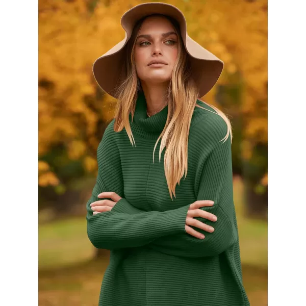 imageANRABESS Womens 2023 Fall Sweaters Oversized Turtleneck Long Batwing Sleeve Split Hem Pullover Knit Sweater TopsDark Green