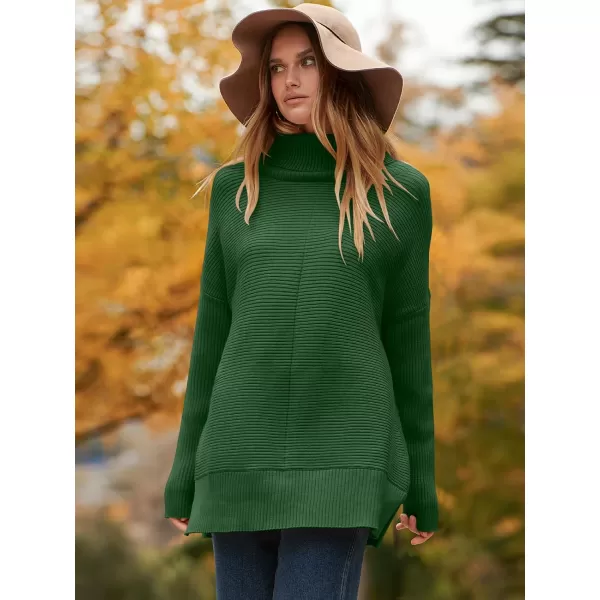imageANRABESS Womens 2023 Fall Sweaters Oversized Turtleneck Long Batwing Sleeve Split Hem Pullover Knit Sweater TopsDark Green