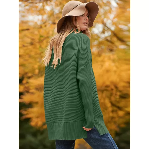 imageANRABESS Womens 2023 Fall Sweaters Oversized Turtleneck Long Batwing Sleeve Split Hem Pullover Knit Sweater TopsDark Green