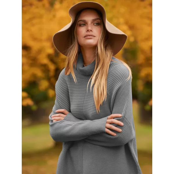 imageANRABESS Womens 2023 Fall Sweaters Oversized Turtleneck Long Batwing Sleeve Split Hem Pullover Knit Sweater TopsDark Grey