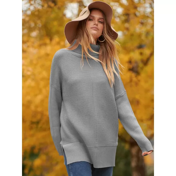 imageANRABESS Womens 2023 Fall Sweaters Oversized Turtleneck Long Batwing Sleeve Split Hem Pullover Knit Sweater TopsDark Grey