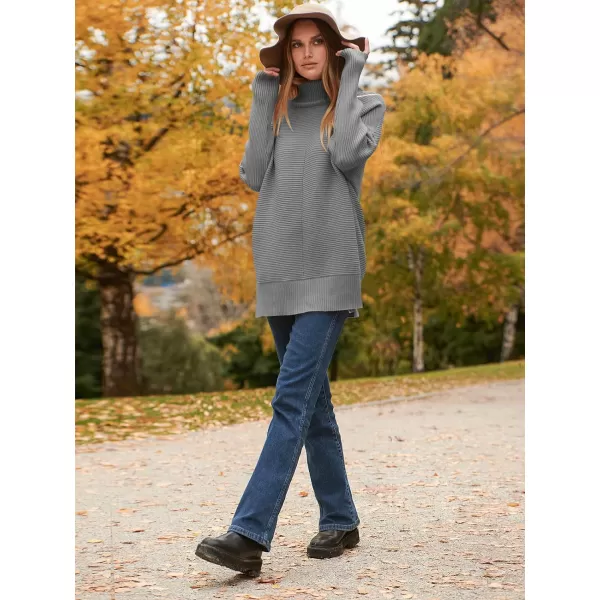 imageANRABESS Womens 2023 Fall Sweaters Oversized Turtleneck Long Batwing Sleeve Split Hem Pullover Knit Sweater TopsDark Grey