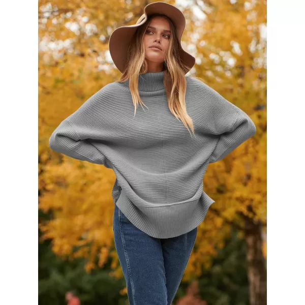 imageANRABESS Womens 2023 Fall Sweaters Oversized Turtleneck Long Batwing Sleeve Split Hem Pullover Knit Sweater TopsDark Grey