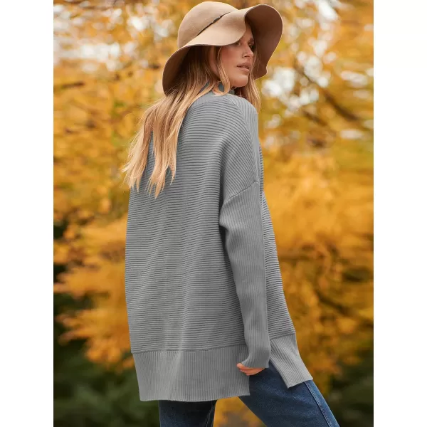 imageANRABESS Womens 2023 Fall Sweaters Oversized Turtleneck Long Batwing Sleeve Split Hem Pullover Knit Sweater TopsDark Grey