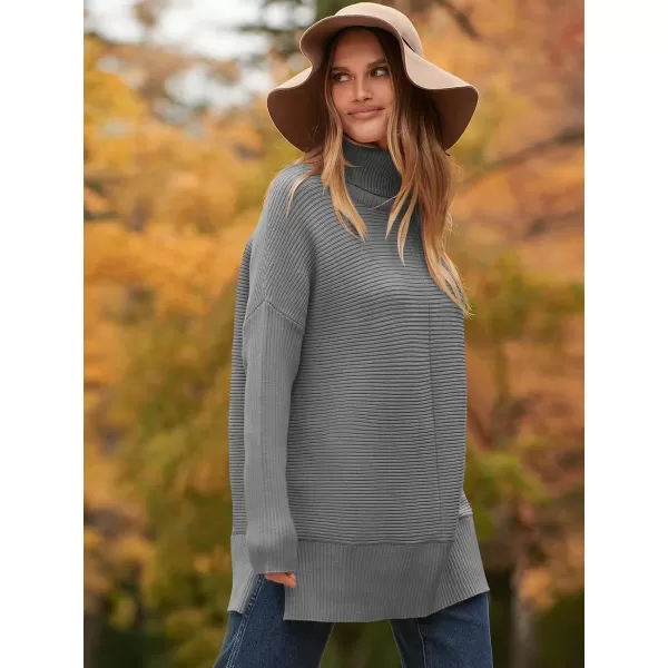 imageANRABESS Womens 2023 Fall Sweaters Oversized Turtleneck Long Batwing Sleeve Split Hem Pullover Knit Sweater TopsDark Grey