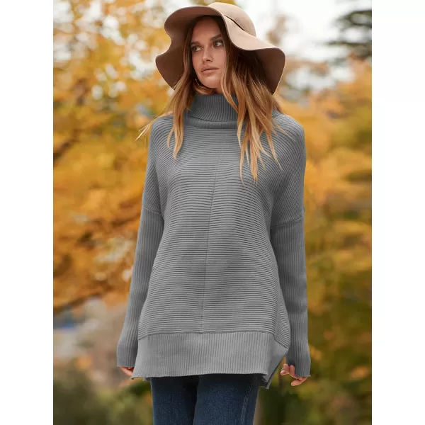 imageANRABESS Womens 2023 Fall Sweaters Oversized Turtleneck Long Batwing Sleeve Split Hem Pullover Knit Sweater TopsDark Grey
