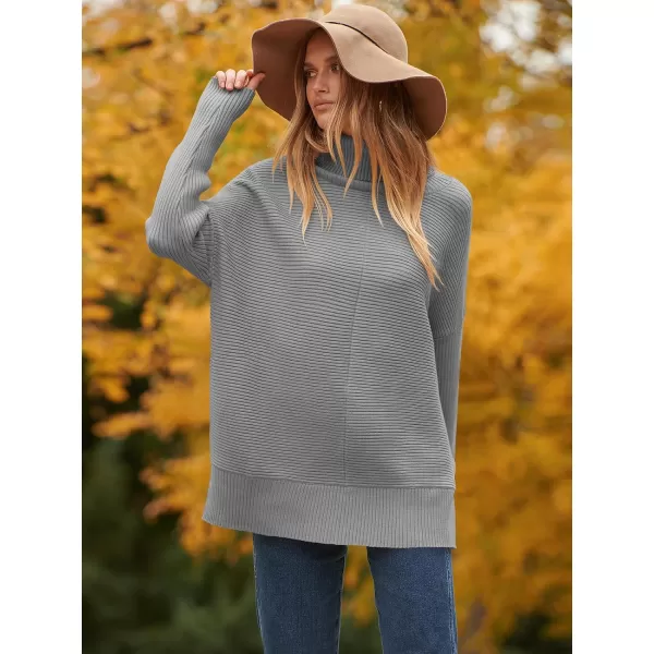 imageANRABESS Womens 2023 Fall Sweaters Oversized Turtleneck Long Batwing Sleeve Split Hem Pullover Knit Sweater TopsDark Grey