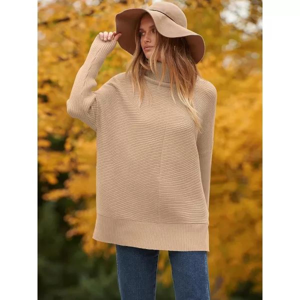imageANRABESS Womens 2023 Fall Sweaters Oversized Turtleneck Long Batwing Sleeve Split Hem Pullover Knit Sweater TopsDeep Apricot