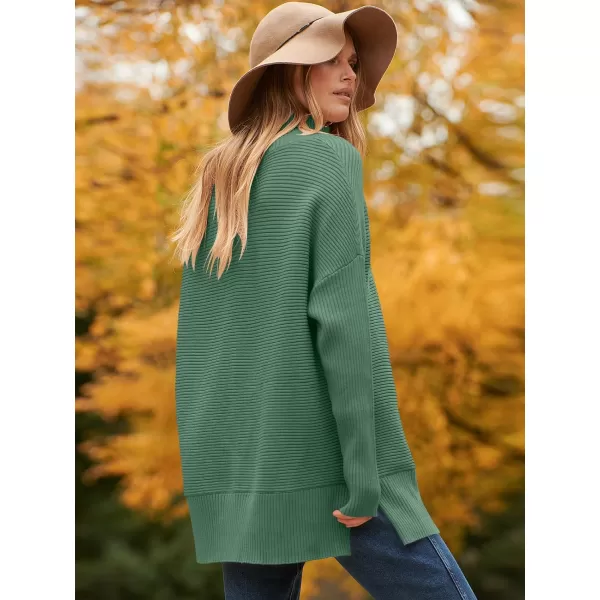 imageANRABESS Womens 2023 Fall Sweaters Oversized Turtleneck Long Batwing Sleeve Split Hem Pullover Knit Sweater TopsGreen