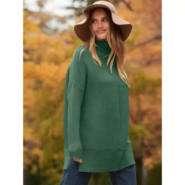 imageANRABESS Womens 2023 Fall Sweaters Oversized Turtleneck Long Batwing Sleeve Split Hem Pullover Knit Sweater TopsGreen