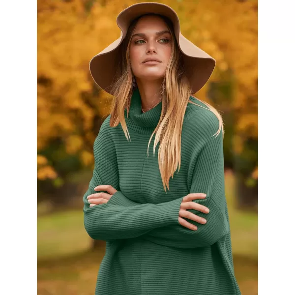 imageANRABESS Womens 2023 Fall Sweaters Oversized Turtleneck Long Batwing Sleeve Split Hem Pullover Knit Sweater TopsGreen