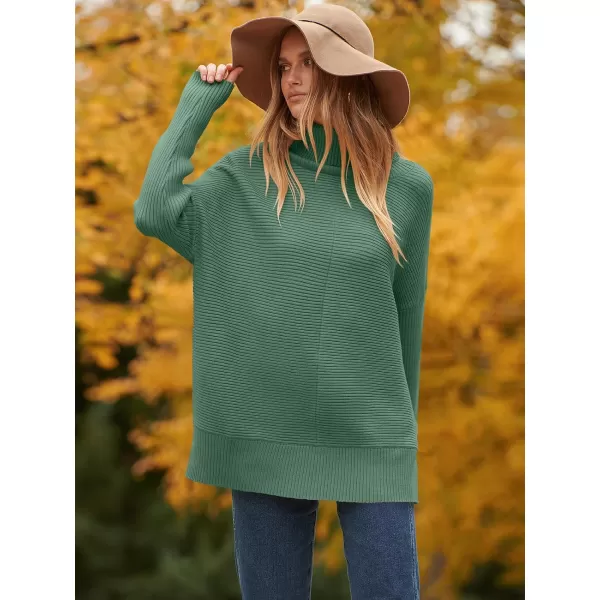 imageANRABESS Womens 2023 Fall Sweaters Oversized Turtleneck Long Batwing Sleeve Split Hem Pullover Knit Sweater TopsGreen