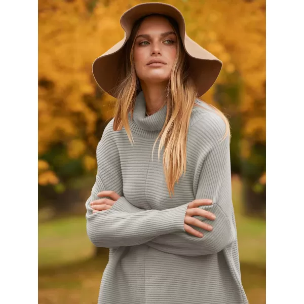 imageANRABESS Womens 2023 Fall Sweaters Oversized Turtleneck Long Batwing Sleeve Split Hem Pullover Knit Sweater TopsGrey