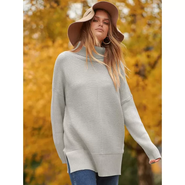 imageANRABESS Womens 2023 Fall Sweaters Oversized Turtleneck Long Batwing Sleeve Split Hem Pullover Knit Sweater TopsGrey
