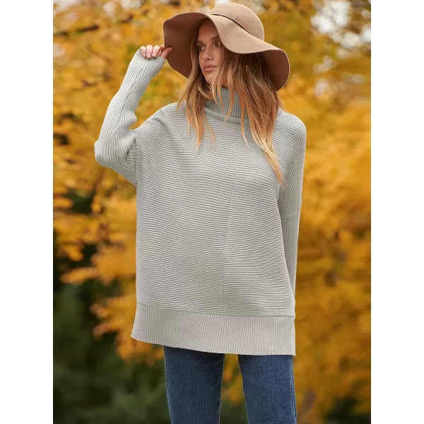 imageANRABESS Womens 2023 Fall Sweaters Oversized Turtleneck Long Batwing Sleeve Split Hem Pullover Knit Sweater TopsGrey