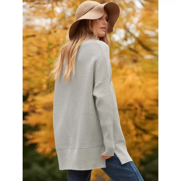 imageANRABESS Womens 2023 Fall Sweaters Oversized Turtleneck Long Batwing Sleeve Split Hem Pullover Knit Sweater TopsGrey