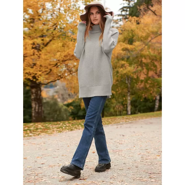 imageANRABESS Womens 2023 Fall Sweaters Oversized Turtleneck Long Batwing Sleeve Split Hem Pullover Knit Sweater TopsGrey
