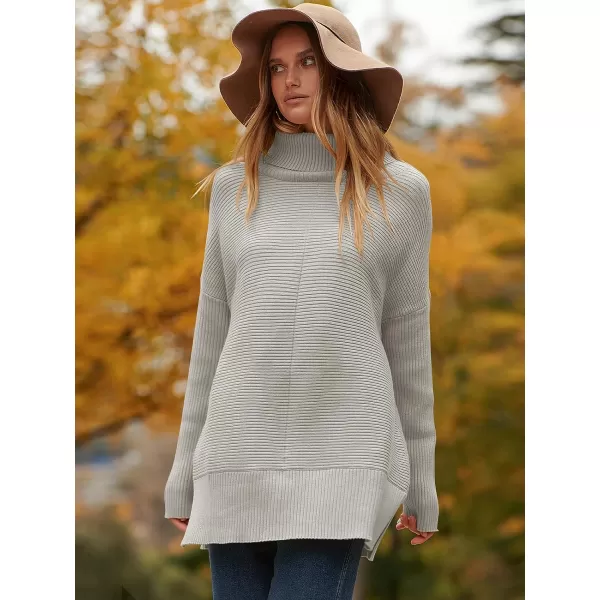 imageANRABESS Womens 2023 Fall Sweaters Oversized Turtleneck Long Batwing Sleeve Split Hem Pullover Knit Sweater TopsGrey