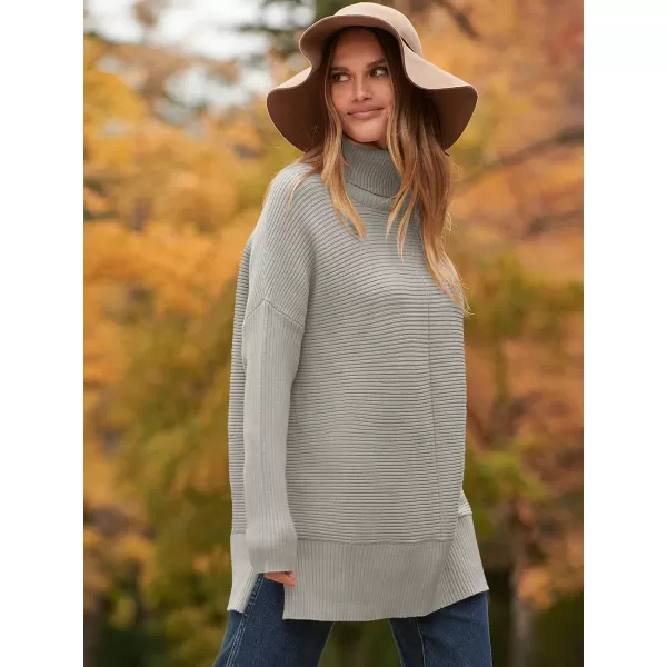 imageANRABESS Womens 2023 Fall Sweaters Oversized Turtleneck Long Batwing Sleeve Split Hem Pullover Knit Sweater TopsGrey